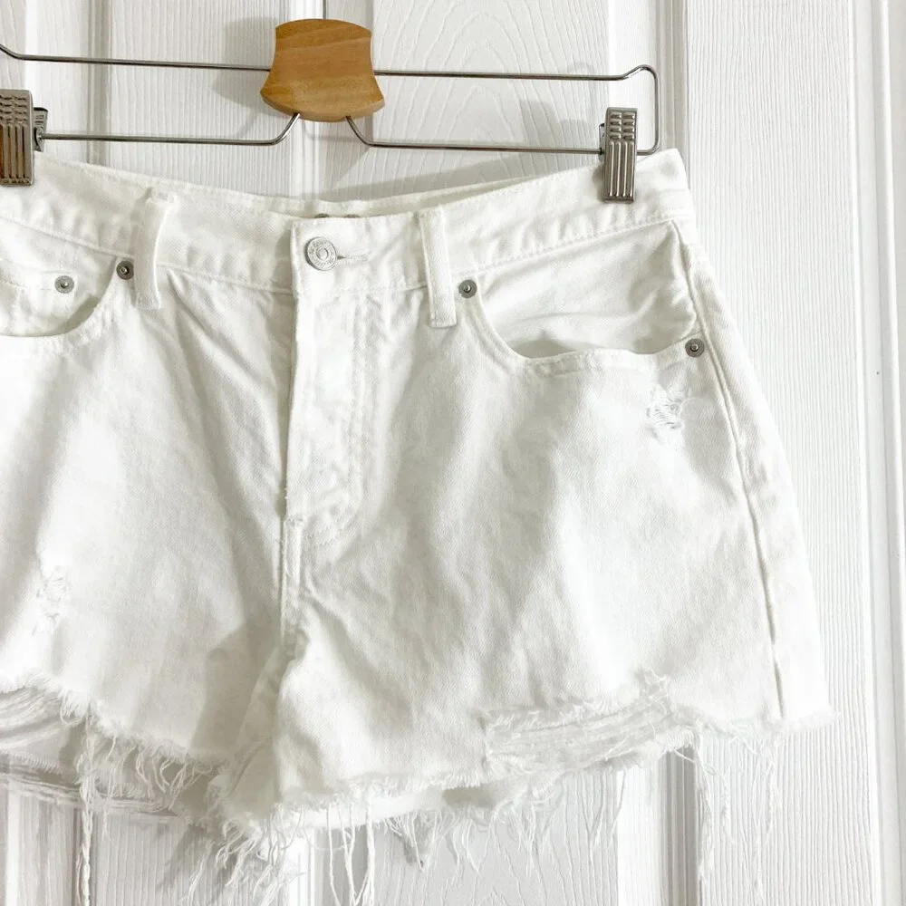 Free People We The Free Sofia High Rise White Denim Shorts Raw Hem Size 29